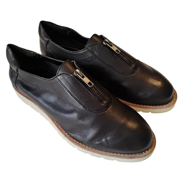 VAN ELi Black Leather Zip Up Loafers Women's Size 7w - Picture 2 of 11